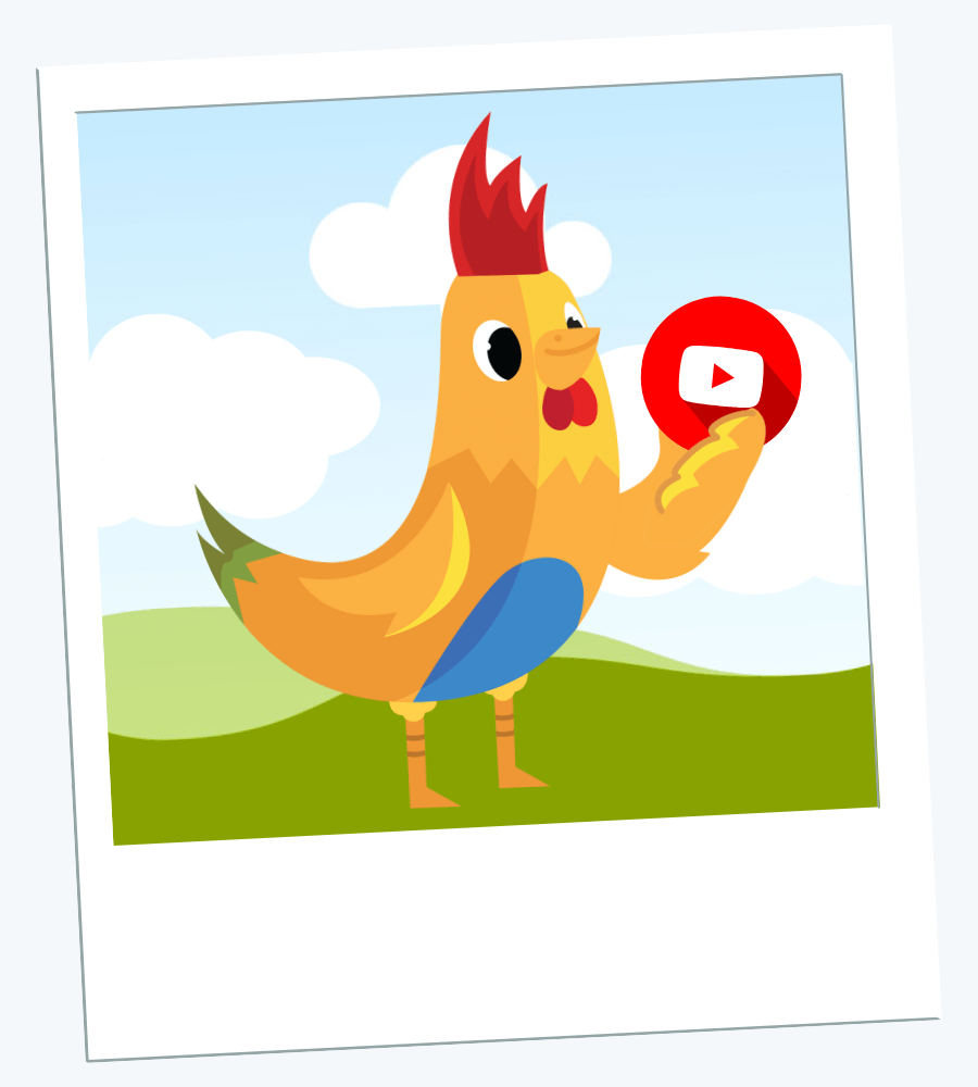 Nugget mascot holding a video play button