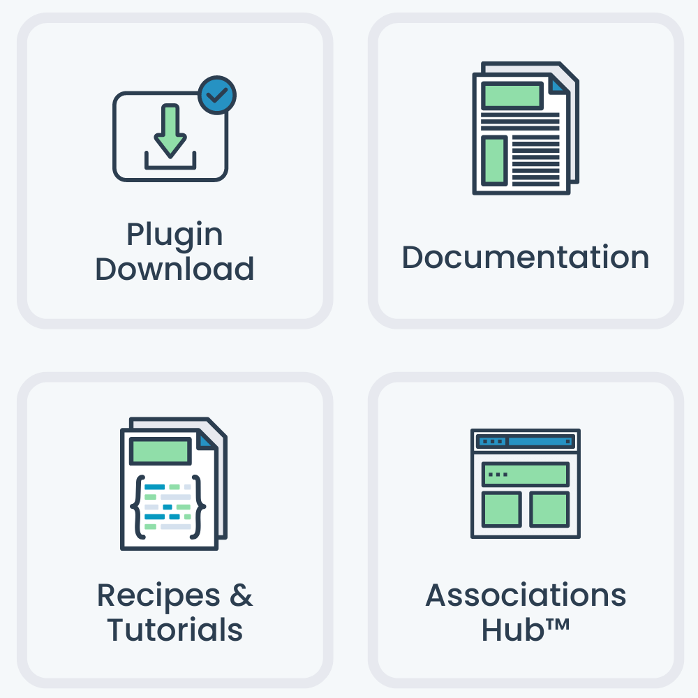 When you sell association memberships on WordPress with PMPro you get: the Plugin Download, Documentation, Recipes and Tutorials, Associations Hub™ Access