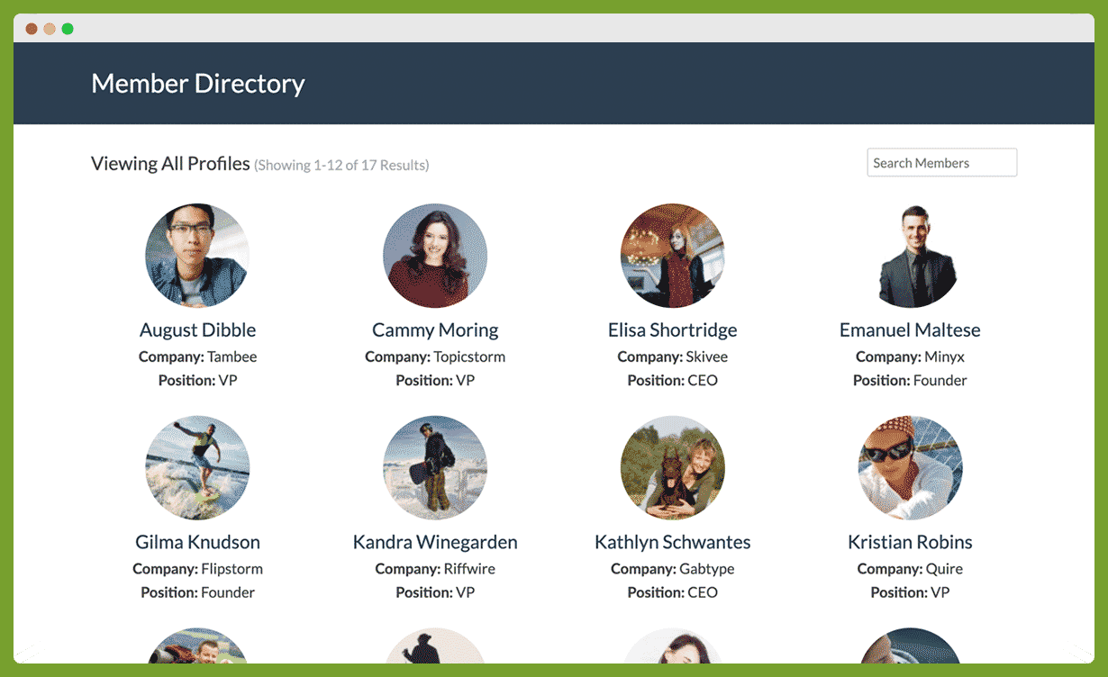 Member Directory with custom fields for Company and Position