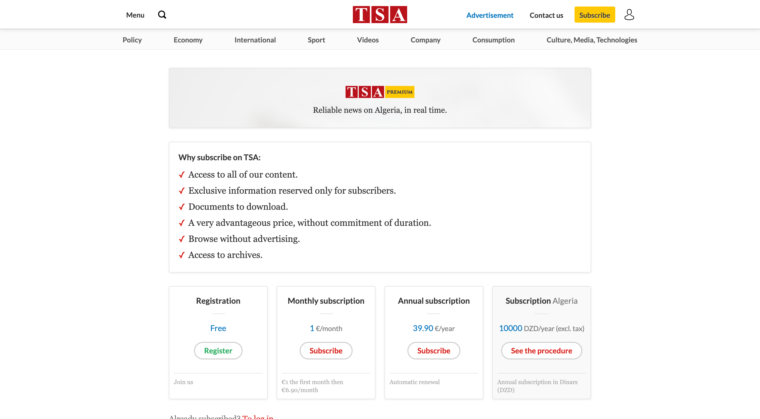 TSA Membership Levels Page