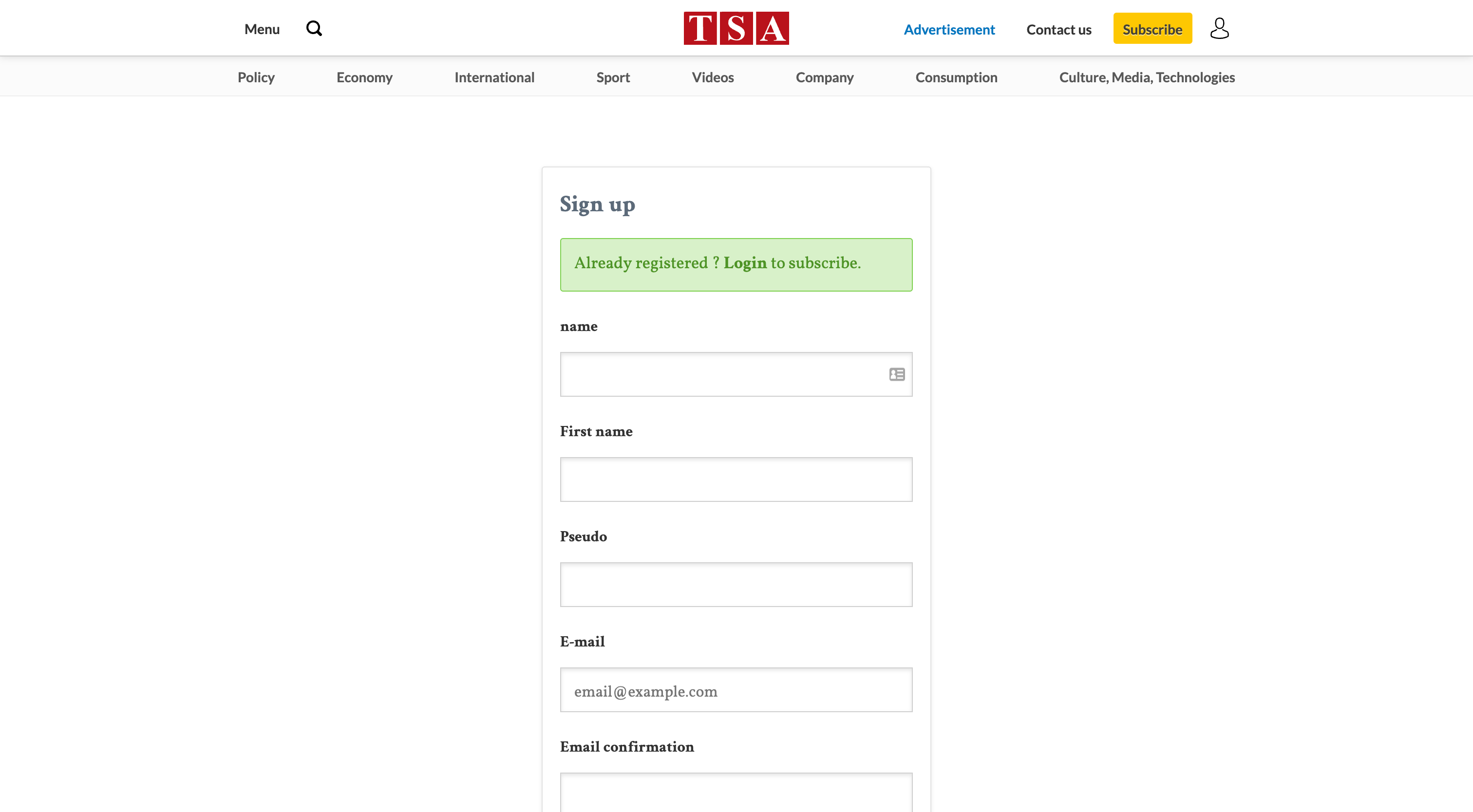 TSA Membership Registration Page