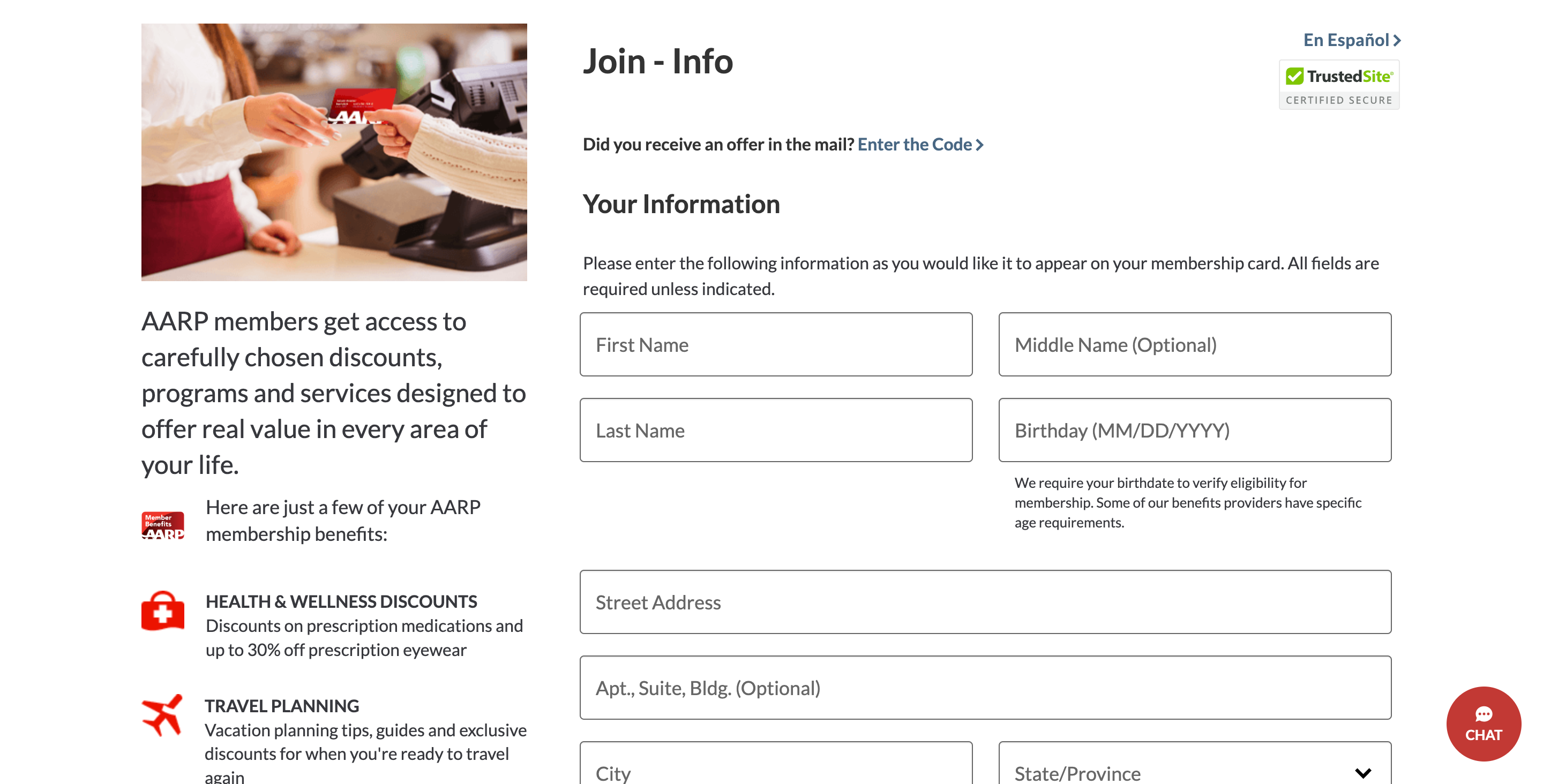 AARP Membership Checkout Page