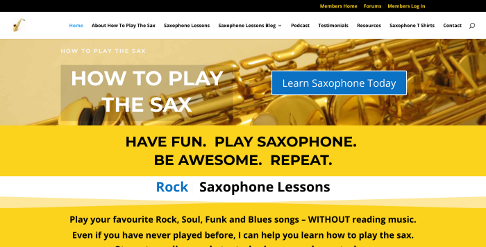 How to Play the Sax Website Homepage