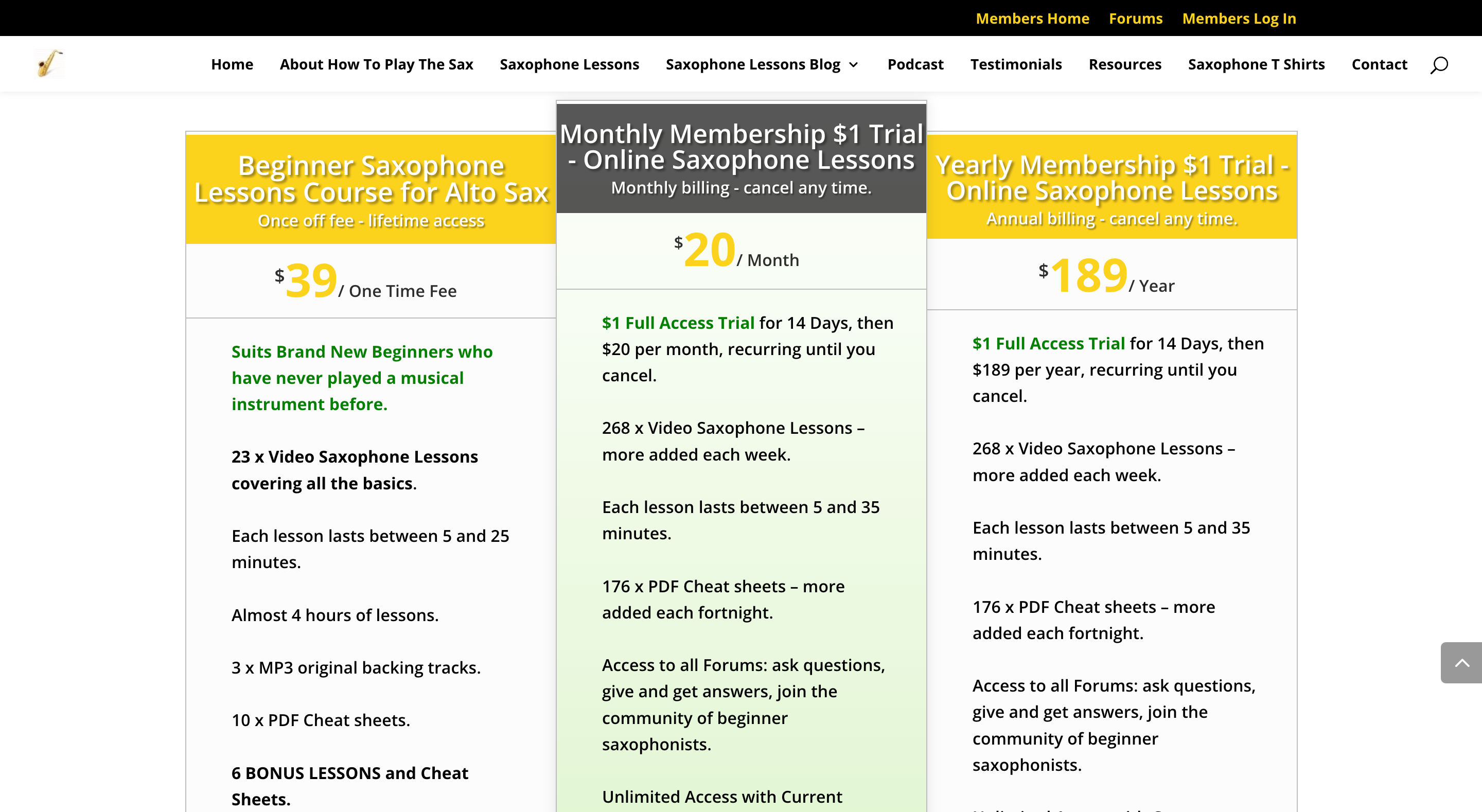 How to Play the Sax Membership Levels and Pricing