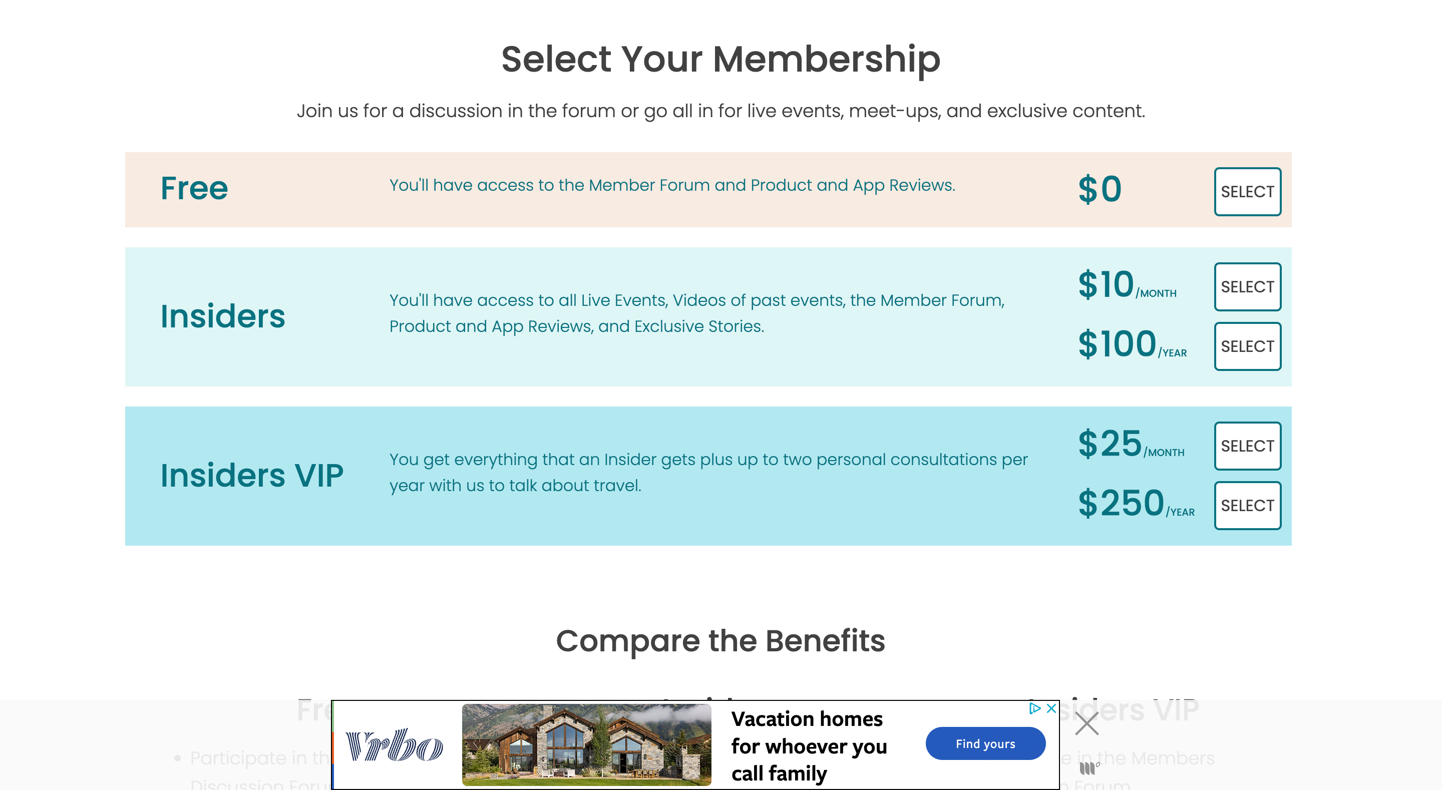 Solo Traveler Membership Pricing and Levels