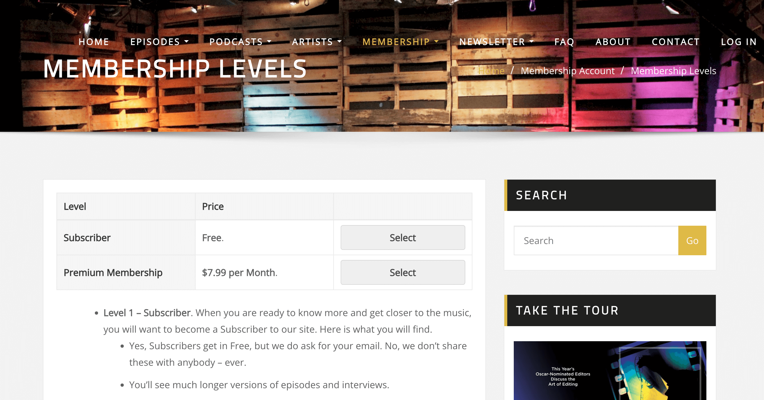 Private Studio Sessions Membership Levels and Pricing