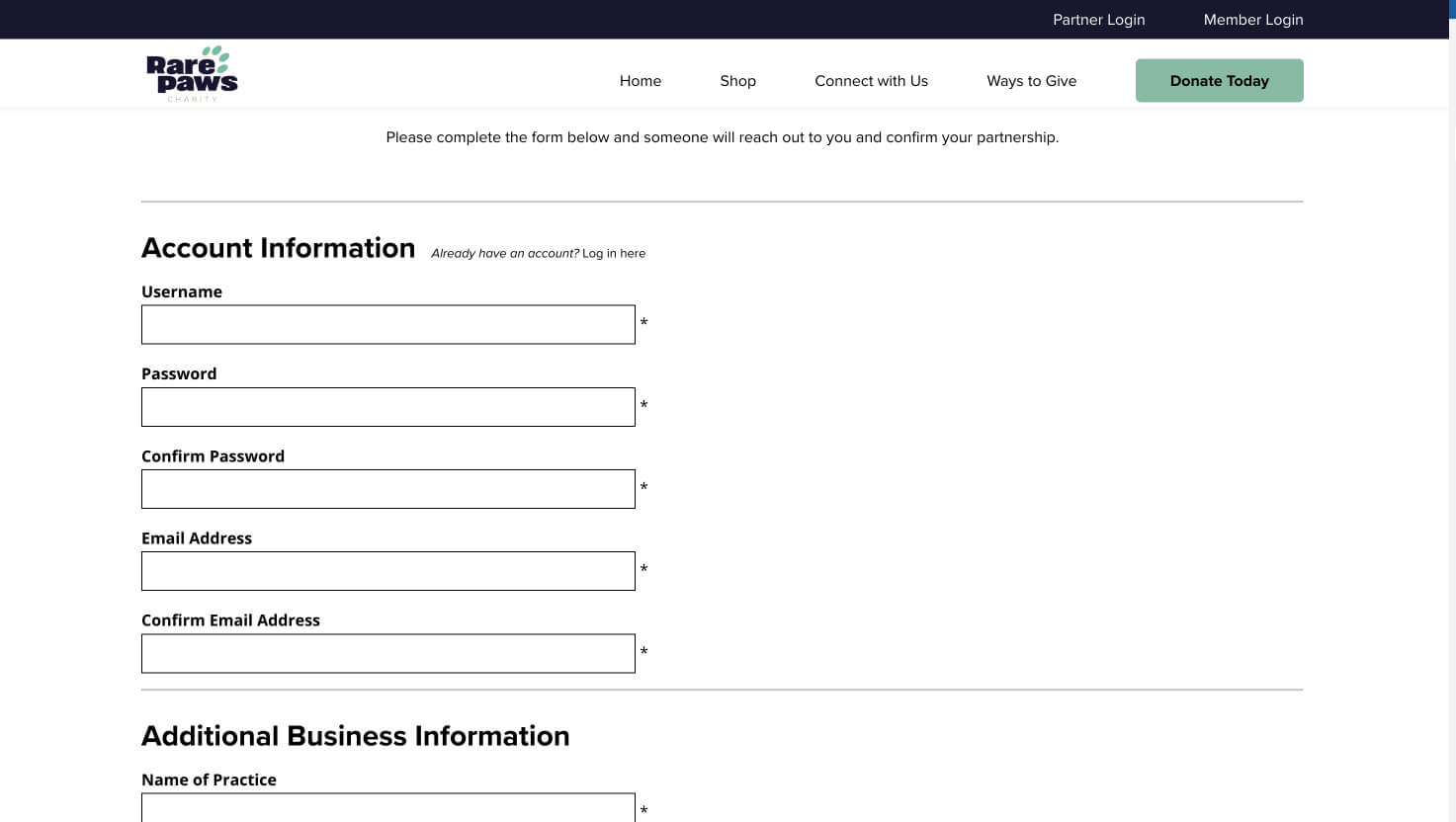 Rare Paws Charity Membership Checkout