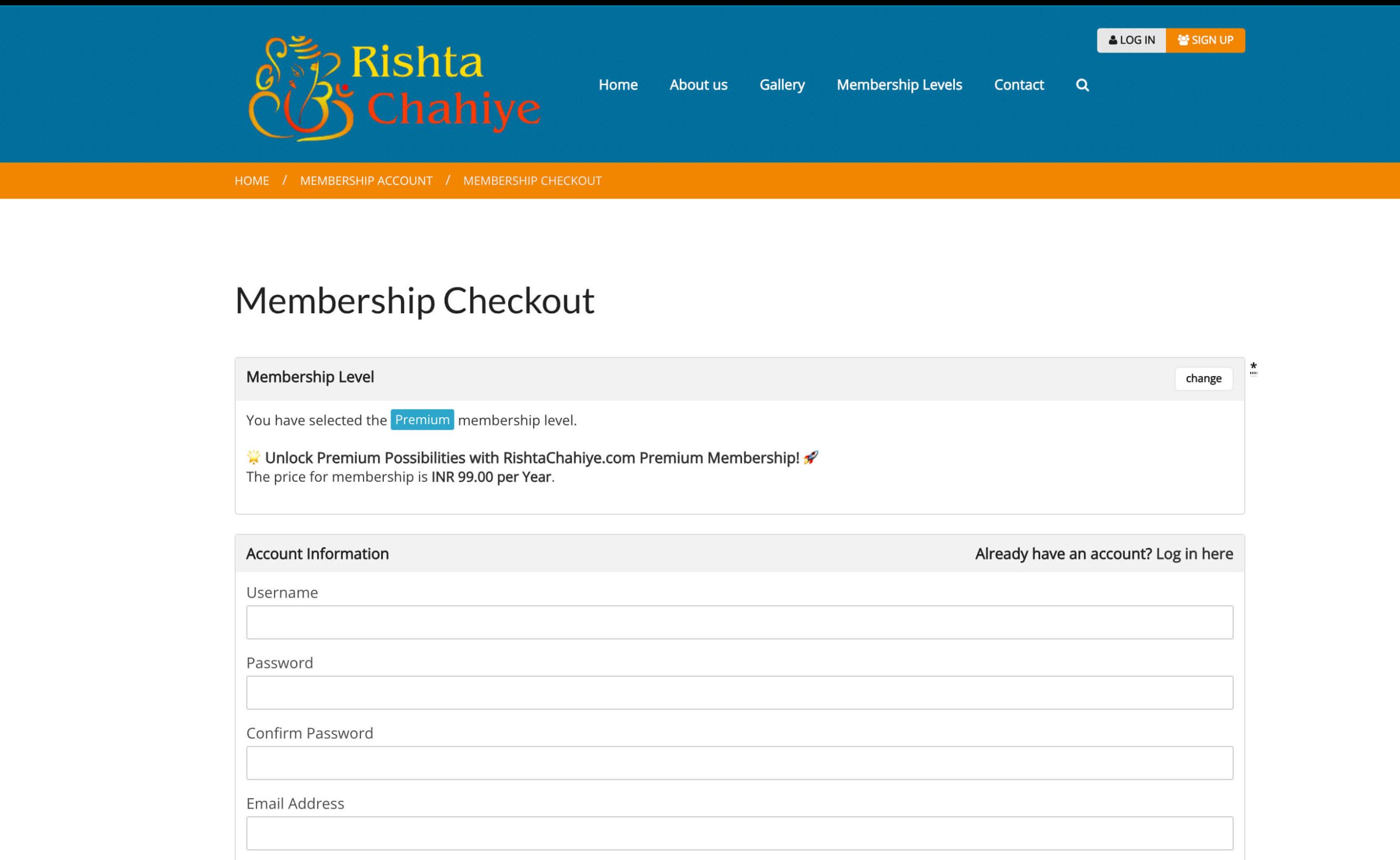 Rishta Chahiye Membership Checkout