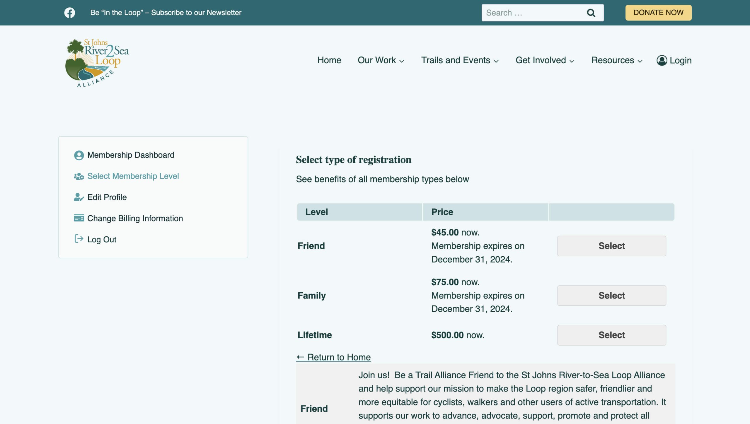 St Johns River-to-Sea Loop Membership Levels and Pricing