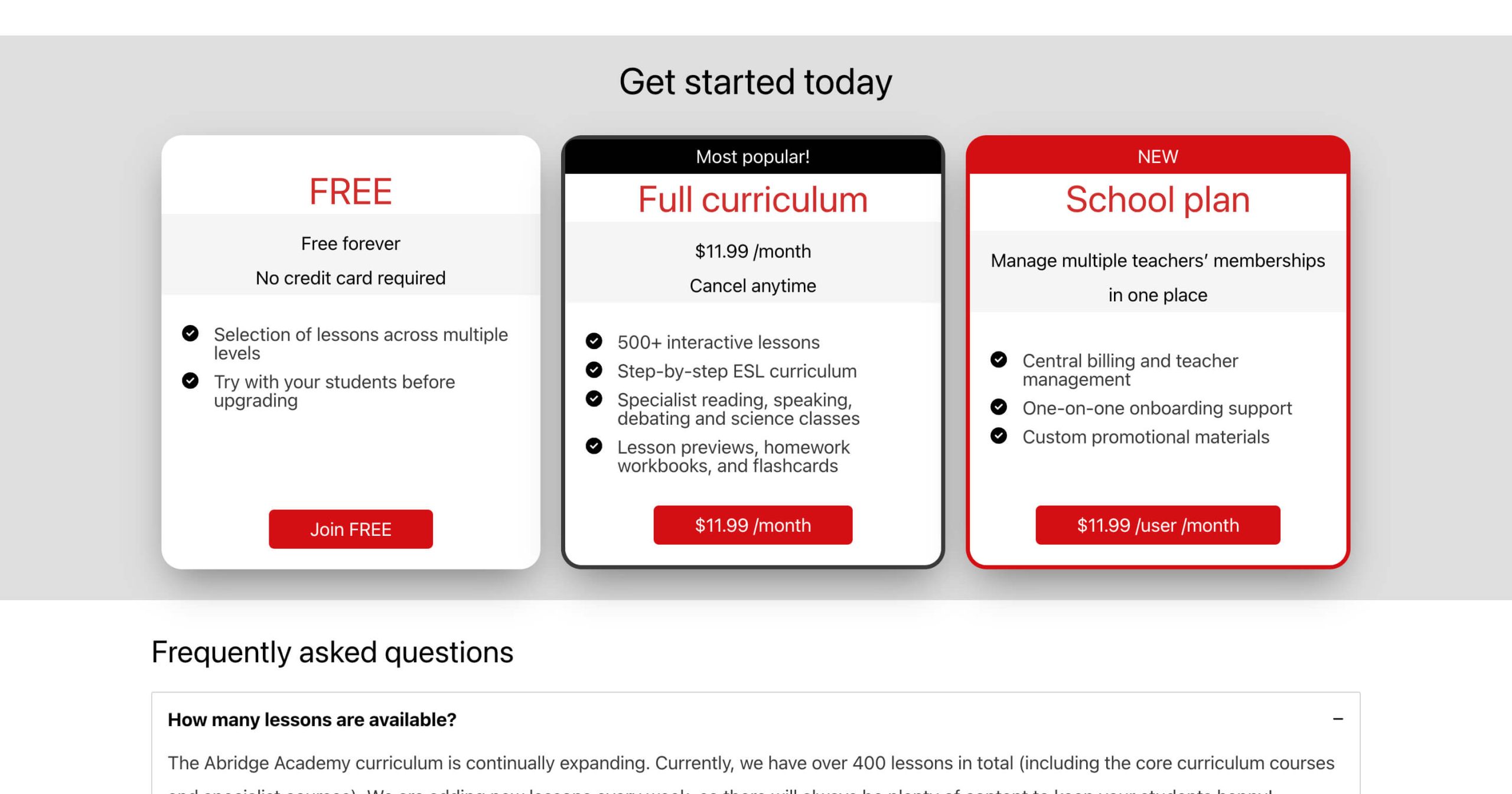 Abridge Academy Membership Levels and Pricing