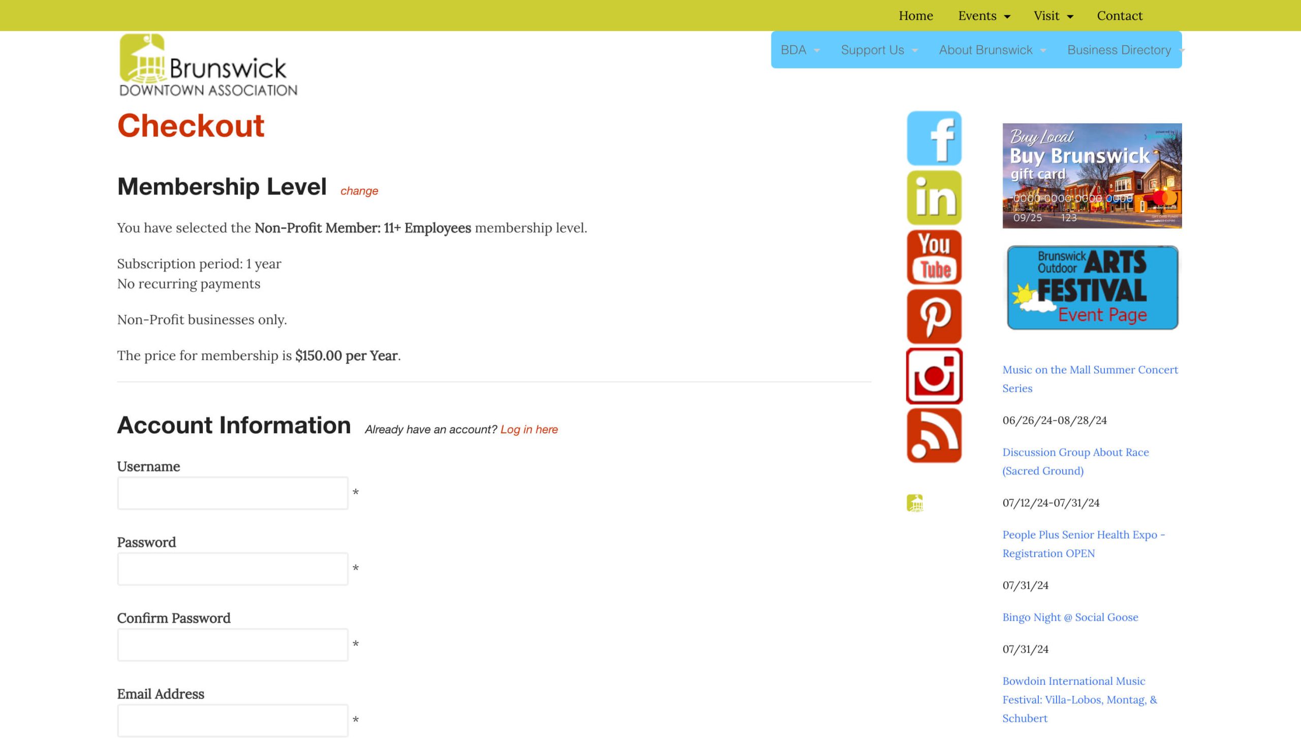 Brunswick Downtown Association Membership Checkout