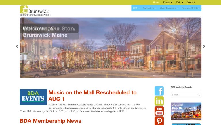 Brunswick Downtown Association Website Homepage