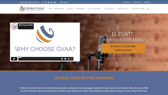 Global Voice Acting Academy Website Homepage