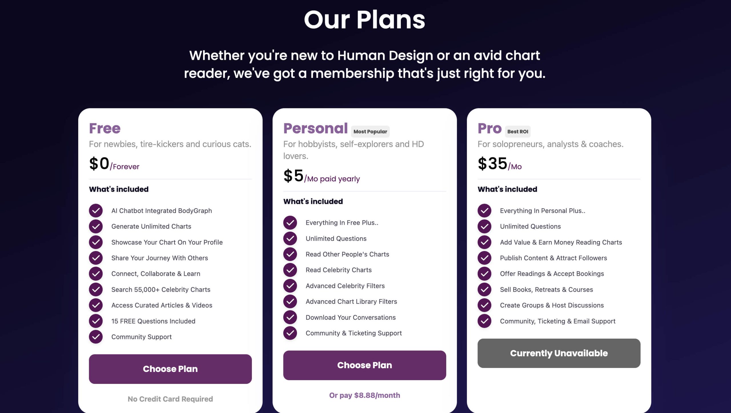 Human Design Membership Levels and Pricing