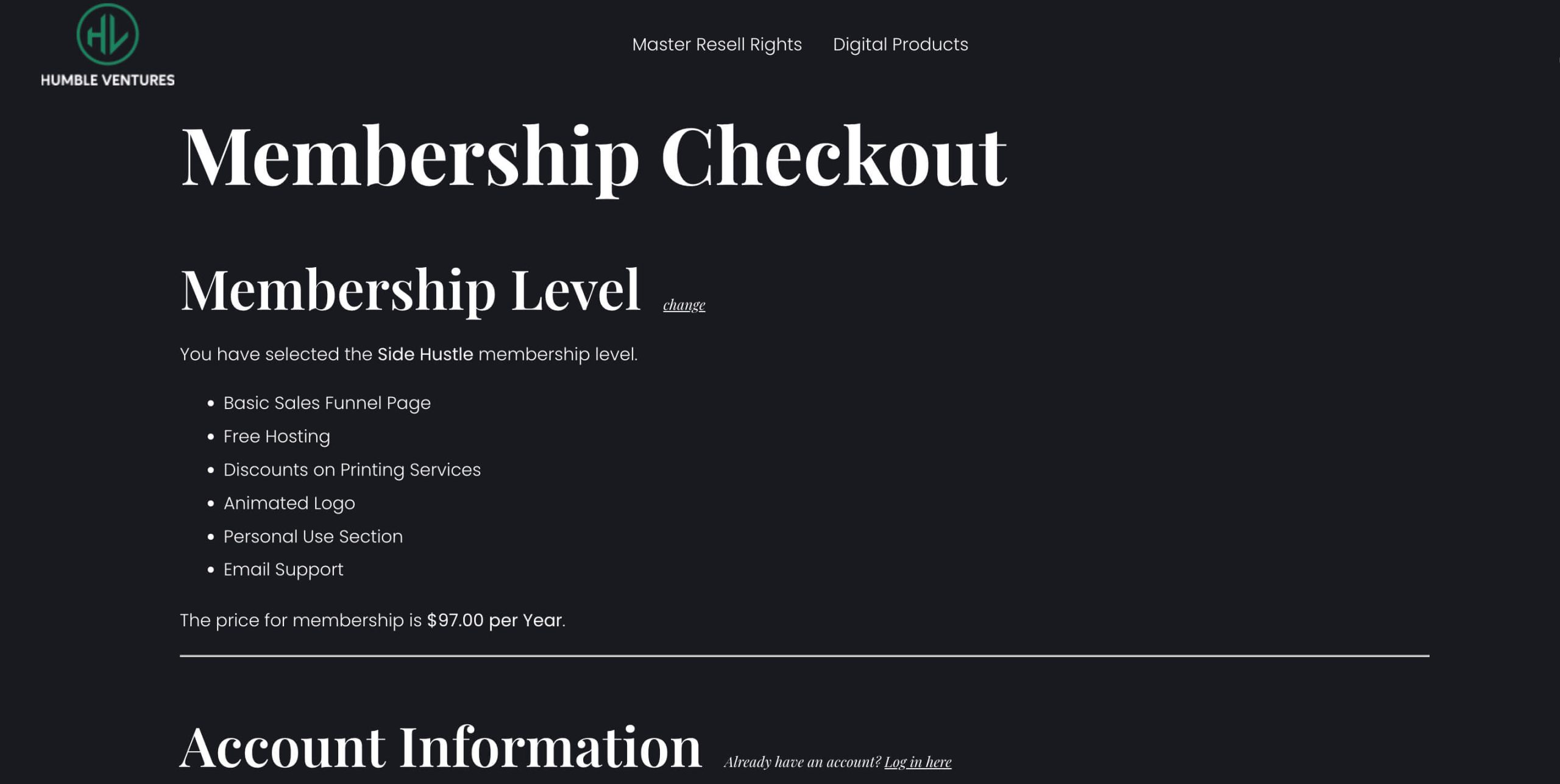 Humble Ventures Membership Checkout