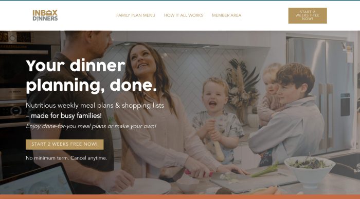 Inbox Dinners Website Homepage