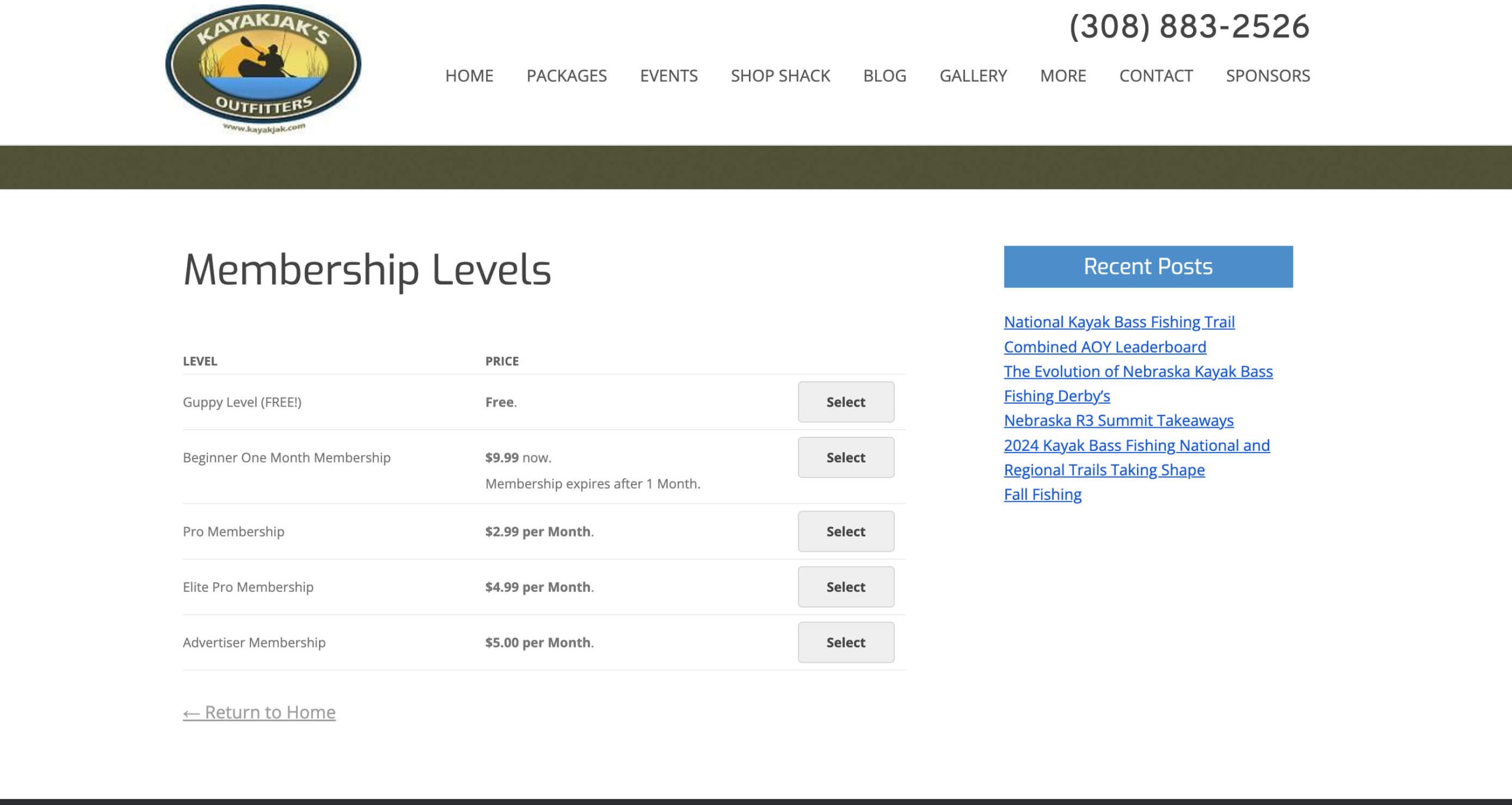Kayakjack's Outfitters Membership Levels and Pricing
