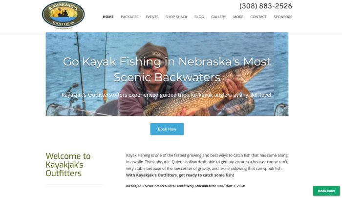 Kayakjack's Outfitters Website Homepage