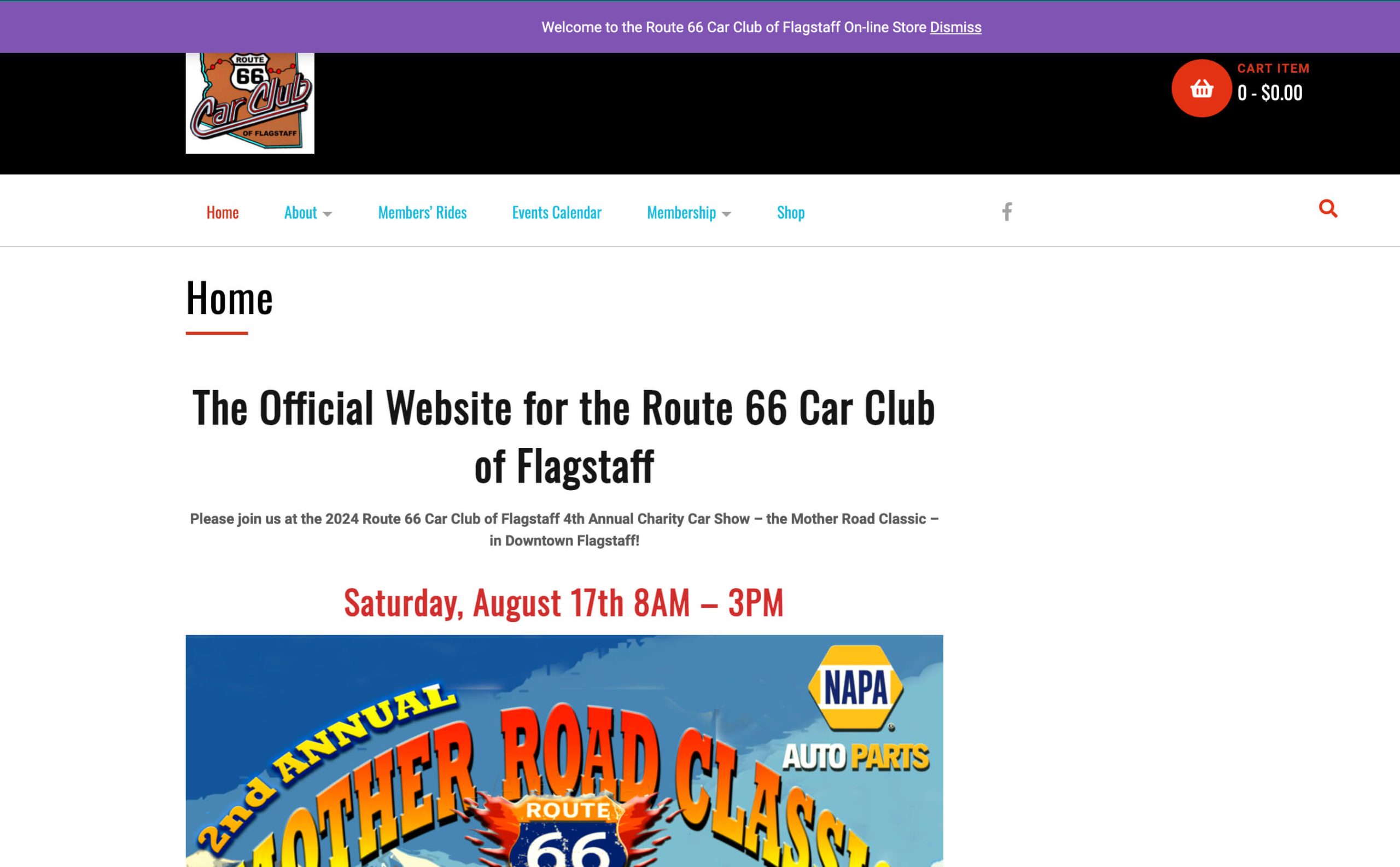 Route 66 Car Club Website Homepage