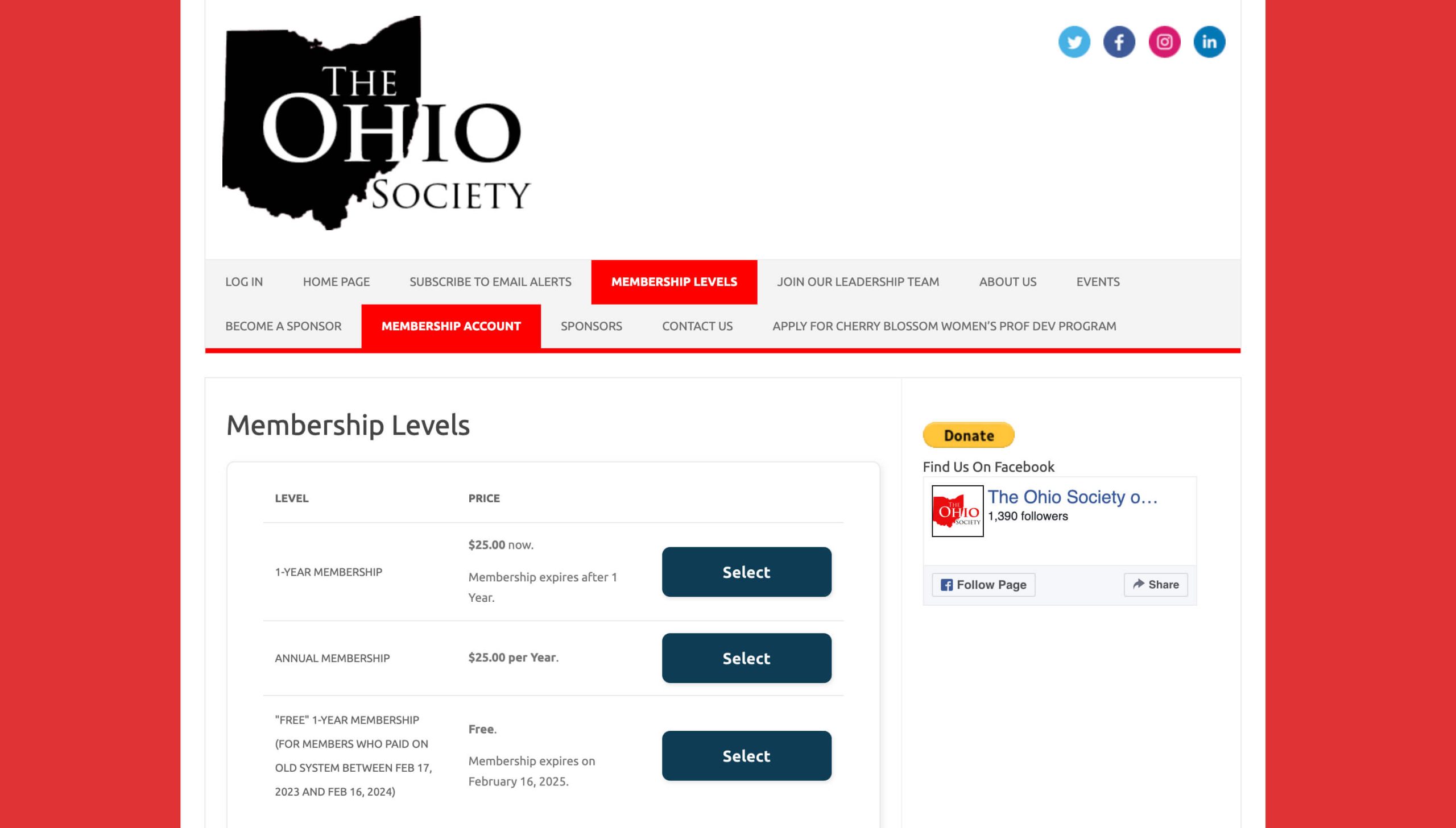 The Ohio Society Membership Levels and Pricing