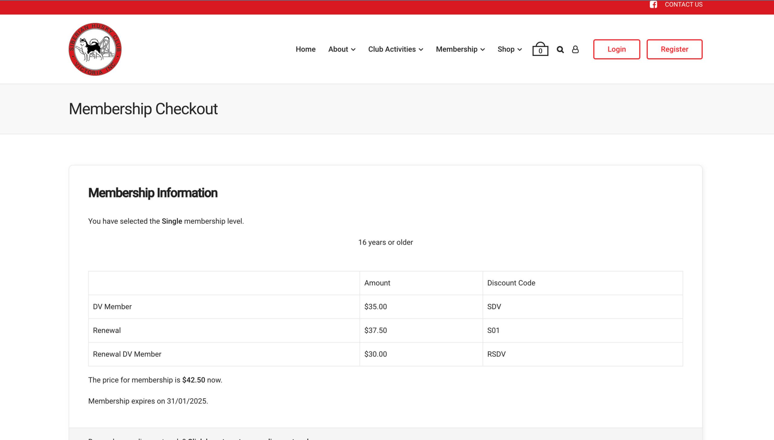 The Siberian Husky Club of Victoria Membership Checkout