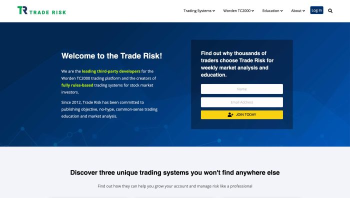 The Trade Risk Website Homepage