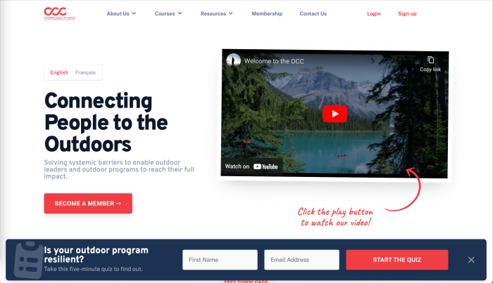 Screenshot of the Outdoor Council of Canada website homepage
