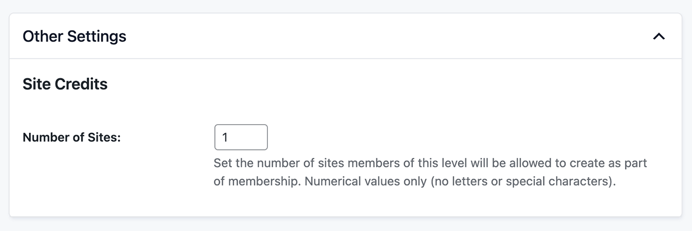 Screenshot of editing a membership level settings to assign site credits with the PMPro Member Network Sites Add On