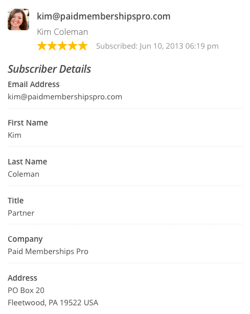 MailChimp Subscriber Profile