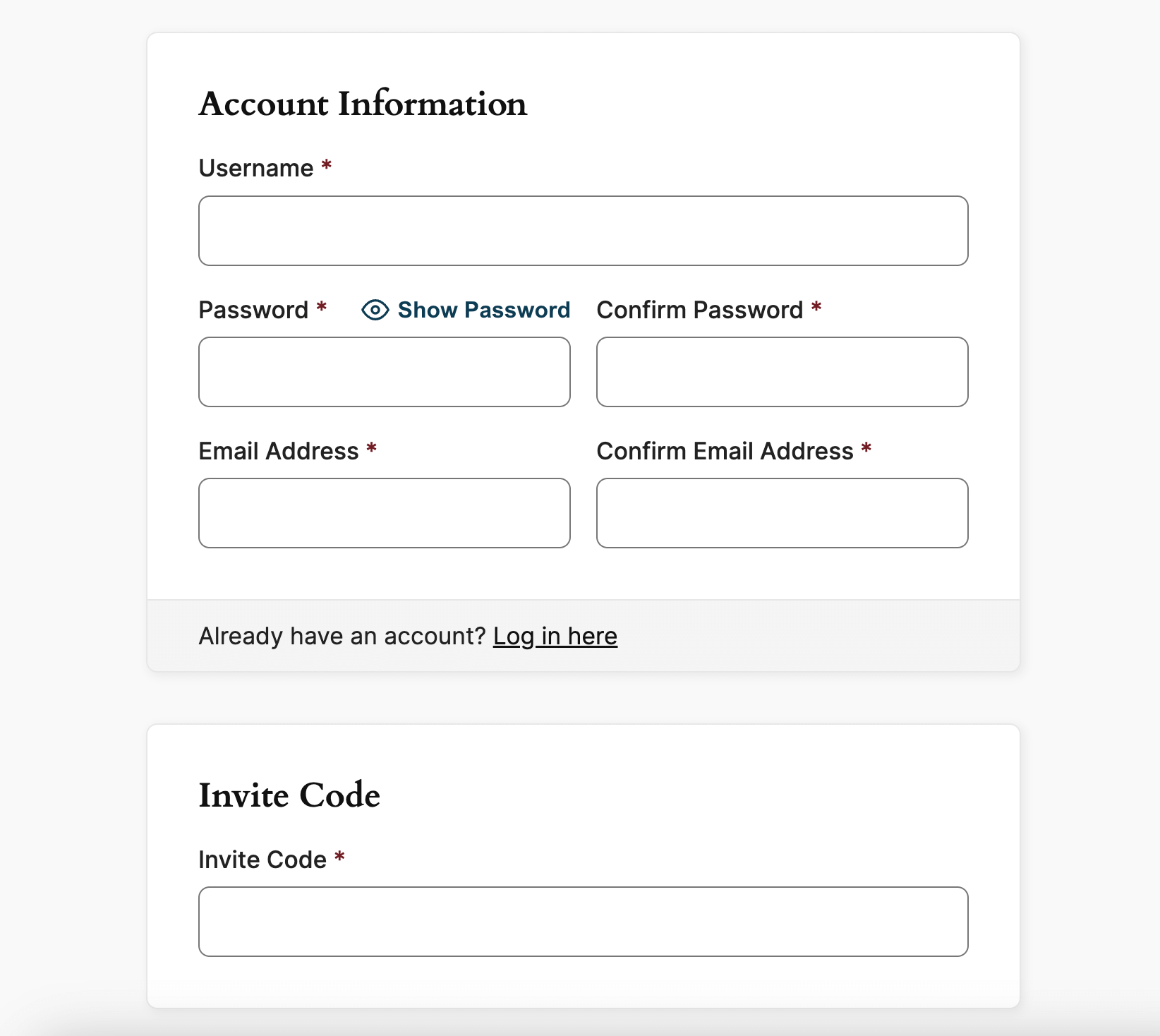 Membership Checkout Page with ability to enter Invite Code