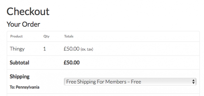 Screenshot of the checkout page with free shipping type for members only.