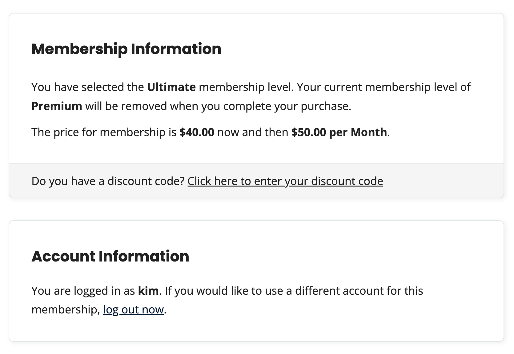 Proration example with membership upgrade and reduced amount due at checkout