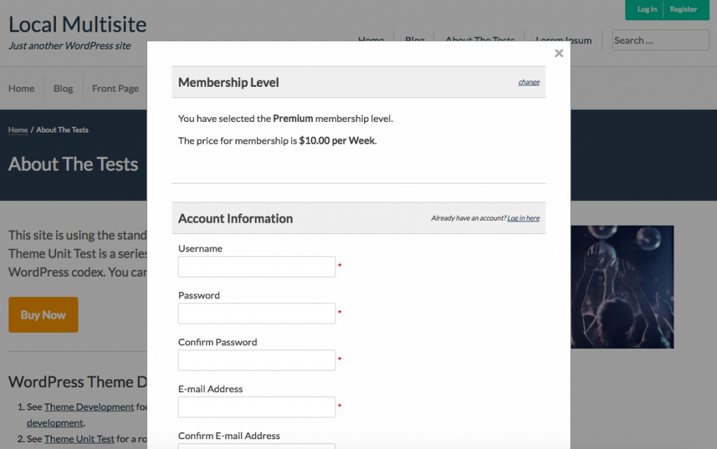 Modal Popup Membership Checkout