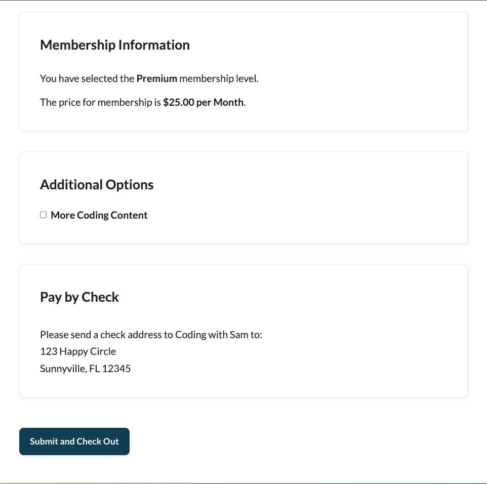 Screenshot of a PMPro checkout page with the checkbox option to include additional content