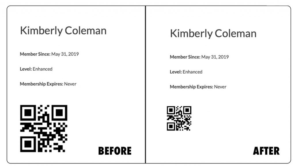 Before and After using the code recipe to adjust the size of the QR code