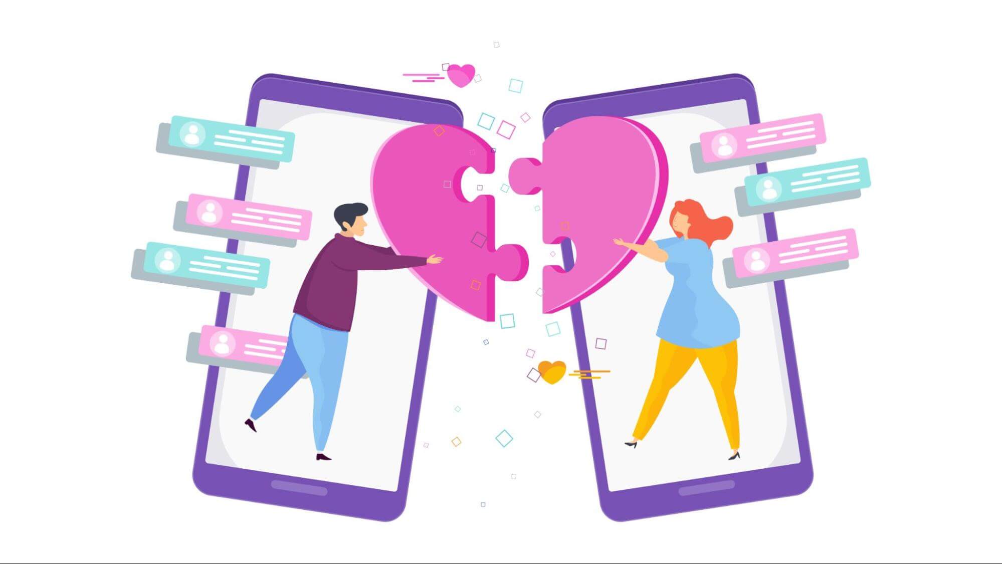 Love in chat. Illustration dating site.