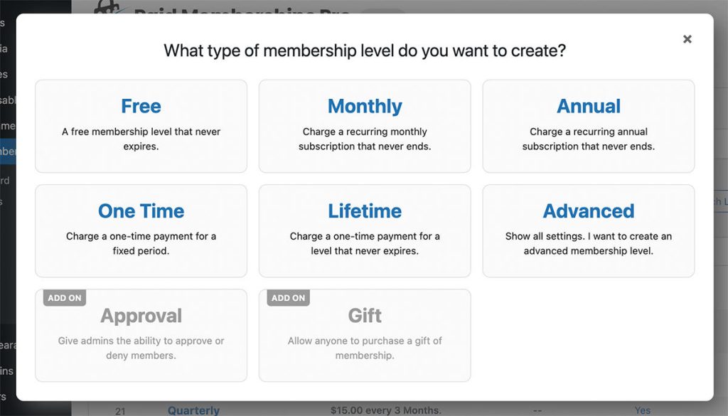 Membership Level Template PopUp with Trial Membership Removed using Code Recipe
