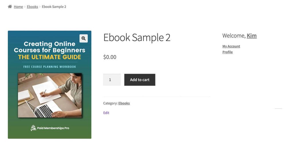 Ebook sample WooCommerce product page free for signed in member