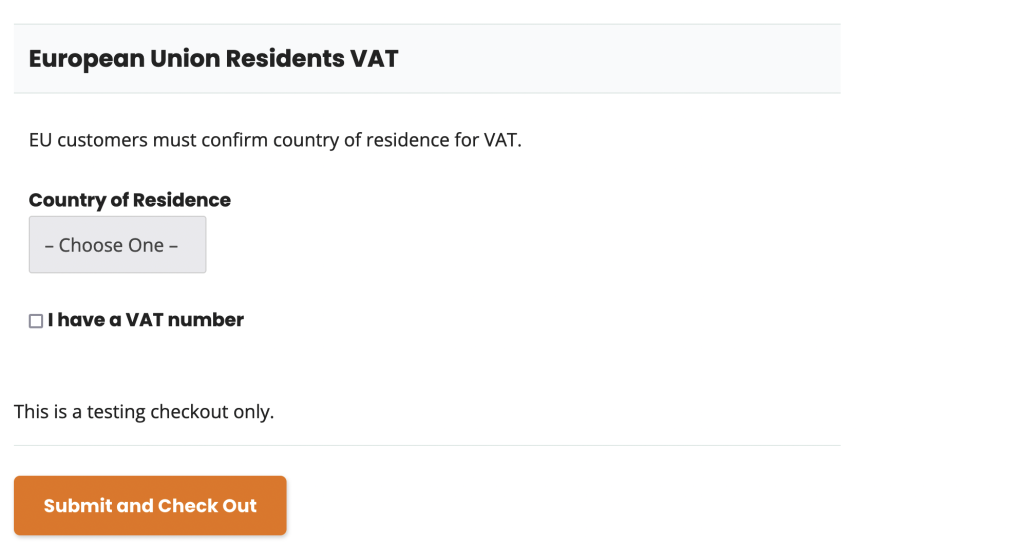 Screen shot showing the VAT section of the checkout page