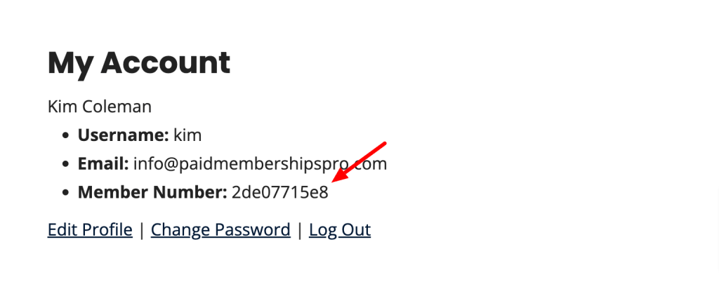 Screenshot of member number showing on membership account page in Paid Memberships Pro