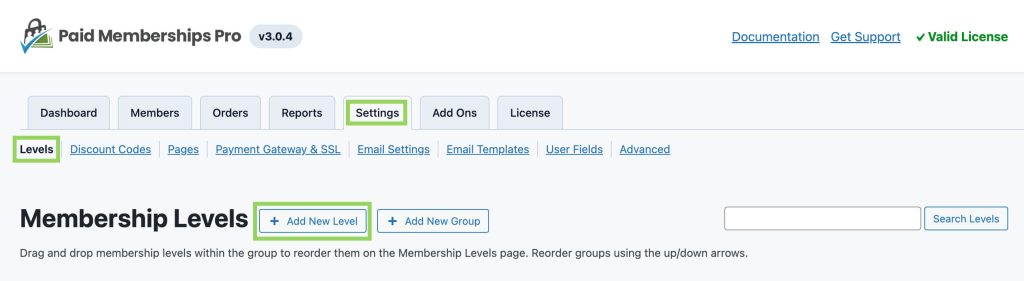 Screenshot of Adding New Level in Paid Memberships Pro 