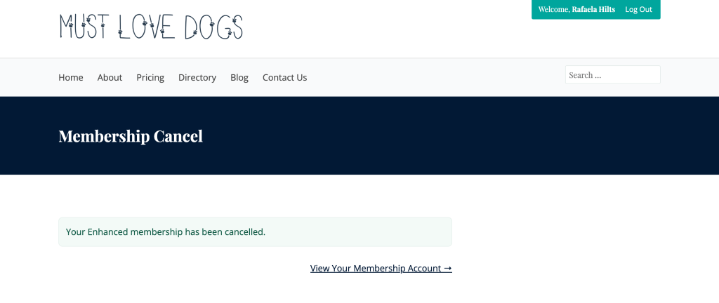 Screenshot of the membership cancellation confirmation screen