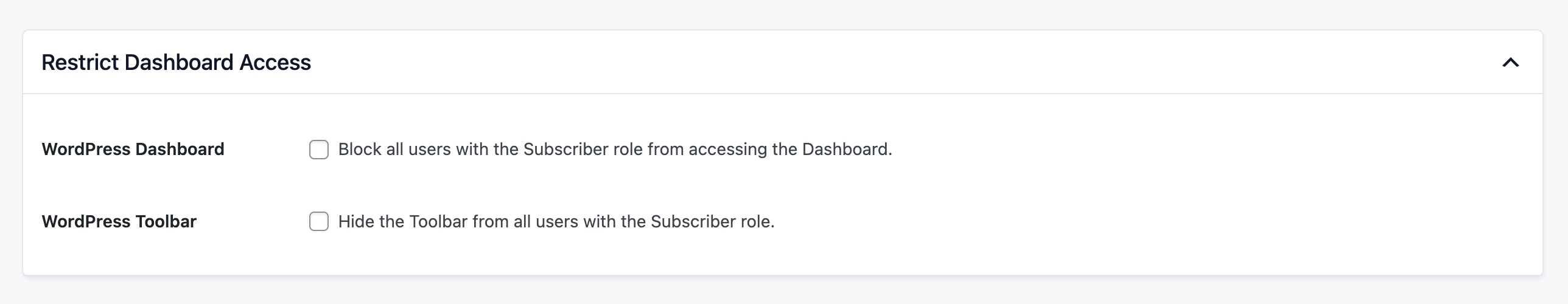 Screenshot of Restrict Dashboard Access Settings in Memberships > Settings > Advanced