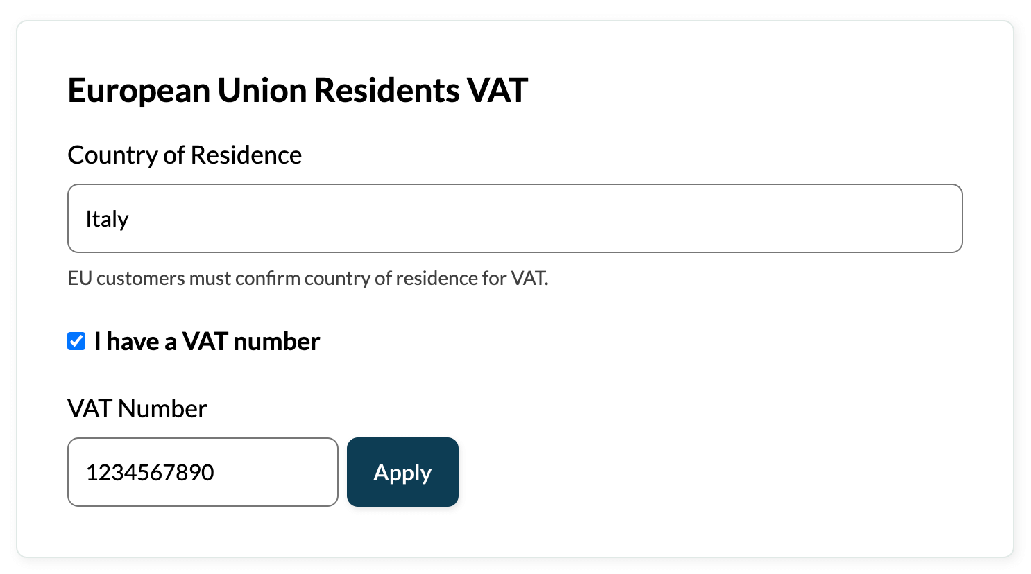 Selected "Enter VAT Number" at Membership Checkout