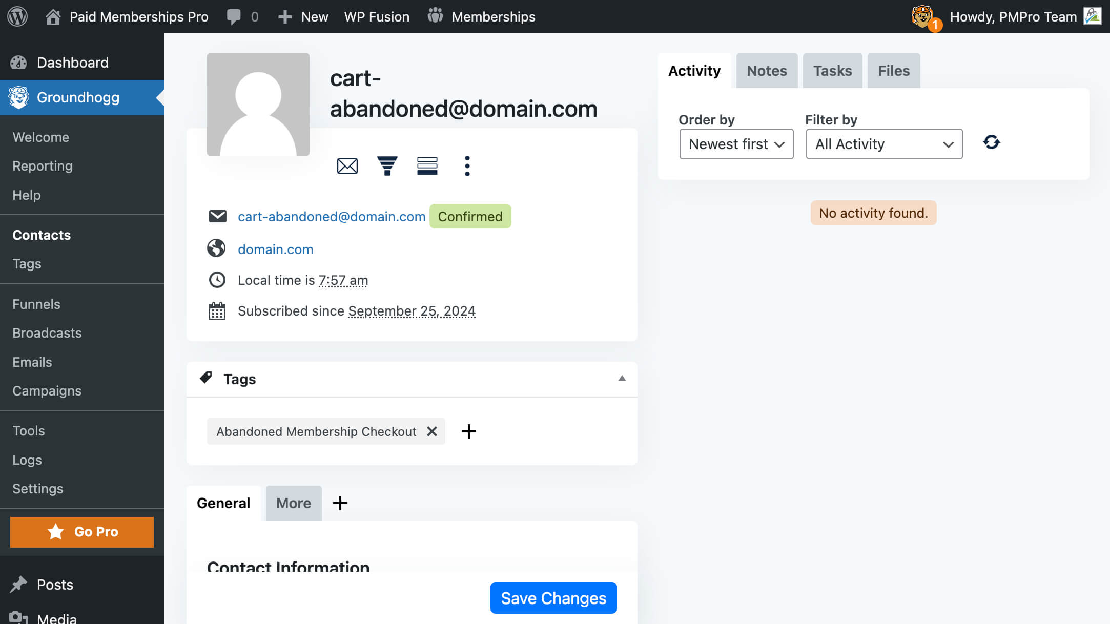 Screenshot of new user added into the funnel to receive the cart abandonment funnels