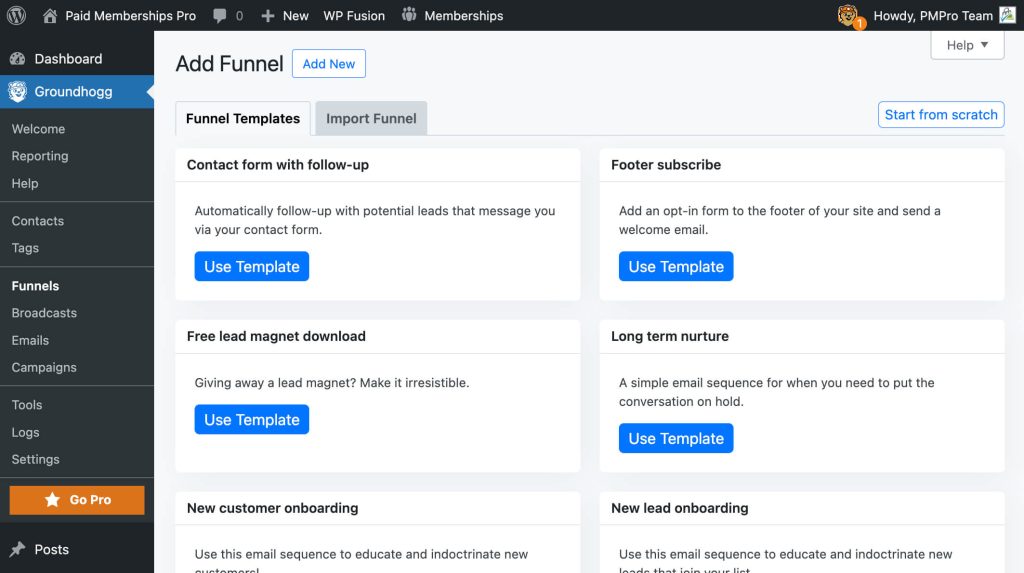 Screenshot of Groundhogg funnel creation 