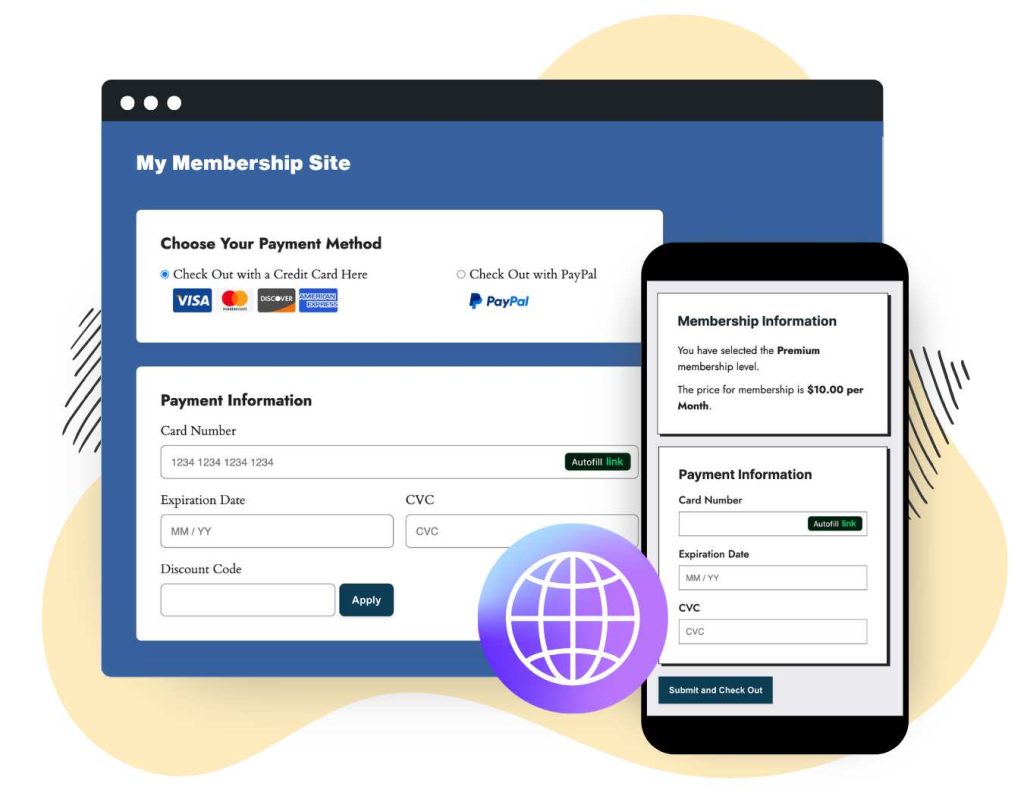 Example of Stripe Elements onsite embedded card payments with Paid Memberships Pro