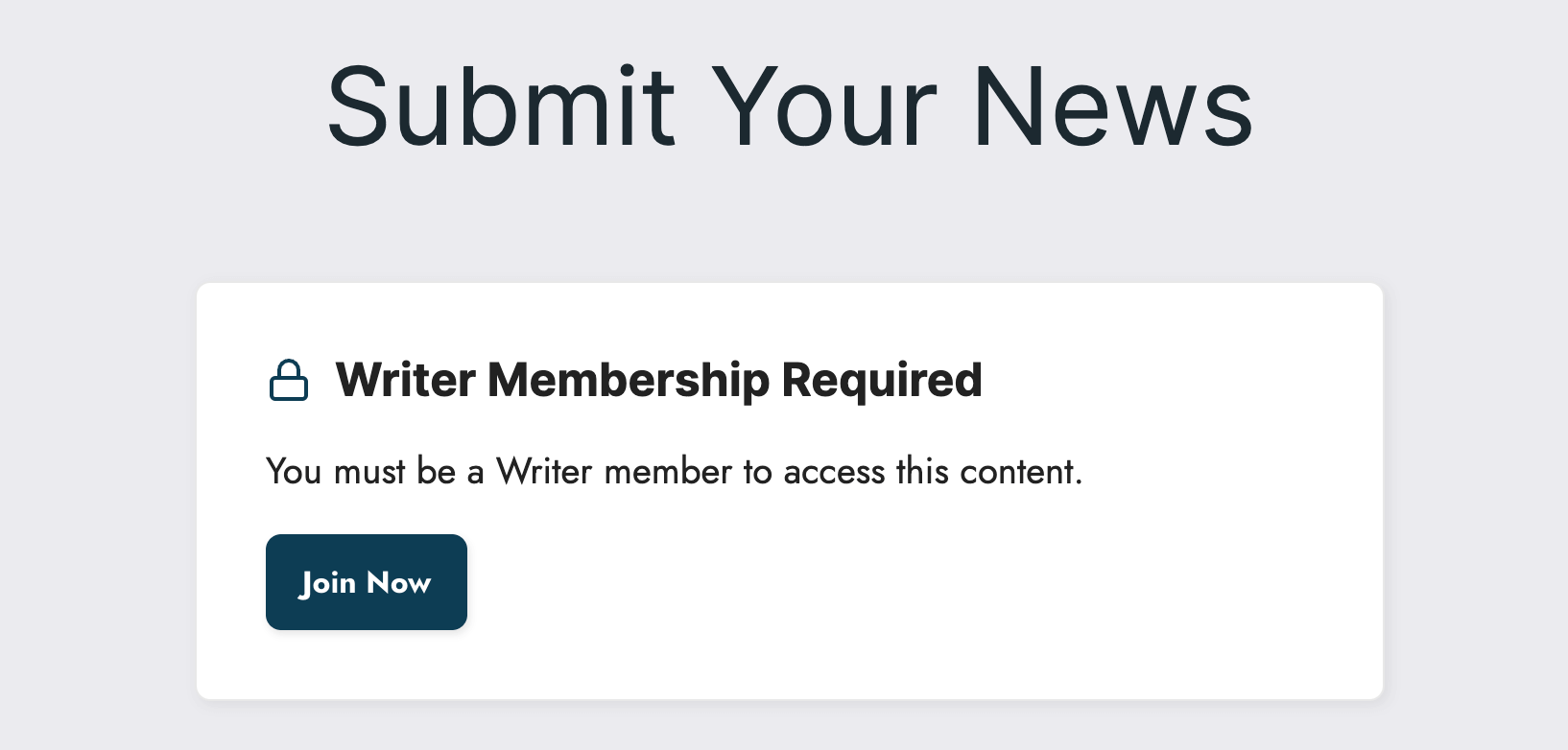 Screenshot of a customized Membership Required message restricting access to the content on the page